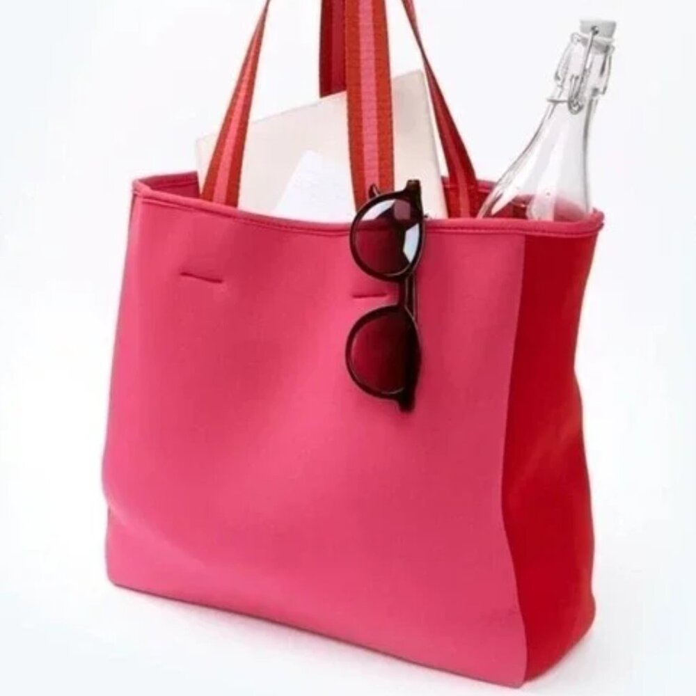 SummerSalt Neoprene Water Resistant The Perfect Beach Tote Pink Red Colorblock